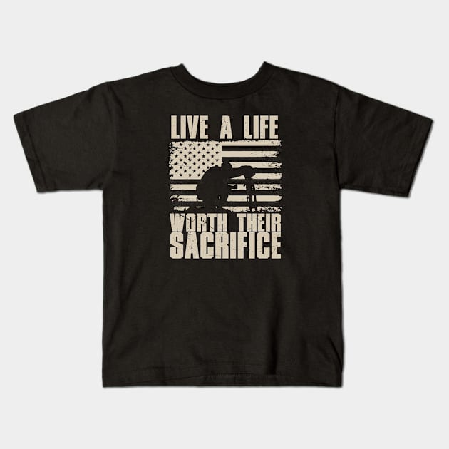 Live a Life Worth Their Sacrifice Kids T-Shirt by Distant War